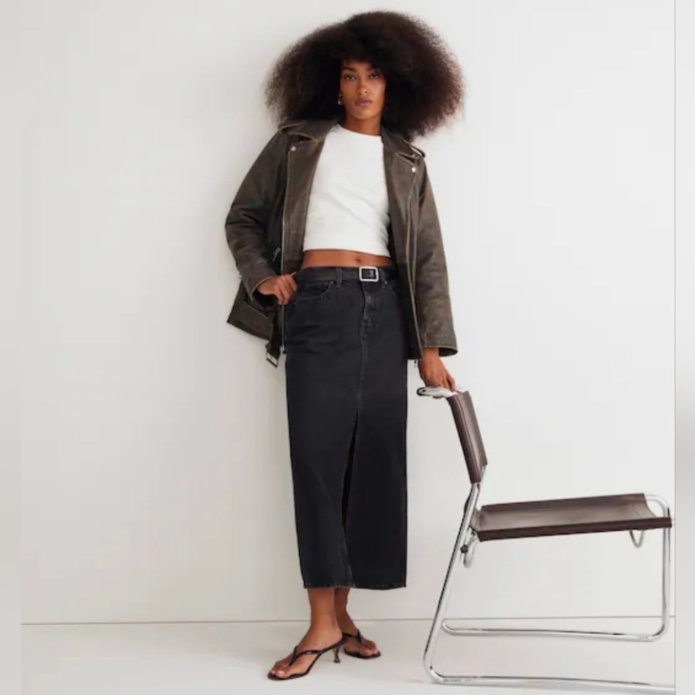 $98 Madewell Denim Mid-Rise Maxi Skirt in Lunar Wash Size 26